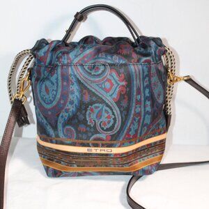 Etro Satin Silk Drawstring 2 Way Top Handle Crossbody Shoulder Bag $940